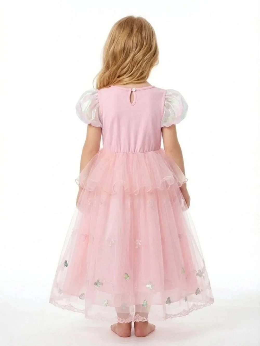 Girls Pink Fairy Princess Dress Butterfly Tulle (Size 5 - Picture 2 of 2